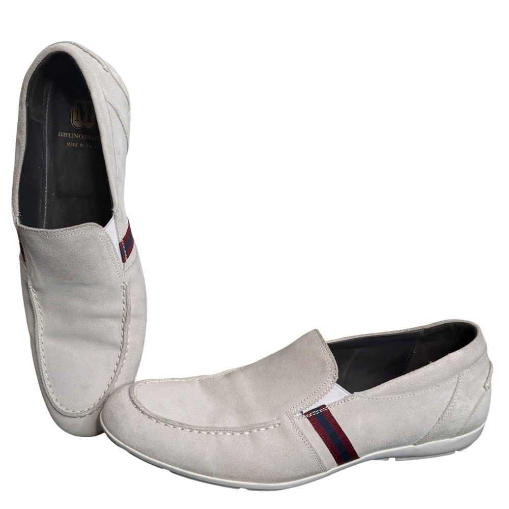 Bruno Magli Suede Leather Off White Balestra Loafers Mens‎ 11 Italian Slip On